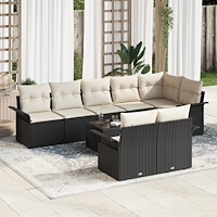vidaXL Trädgårdsoffset med kudde med lagring 9 pcs Svart Poly rattan