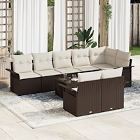 vidaXL Trädgårdsoffset med kudde med lagring 9 pcs Brun Poly rattan