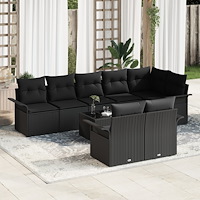 vidaXL Trädgårdsoffset med kudde med lagring 9 pcs Svart Poly rattan