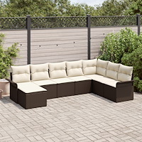 vidaXL Trädgårdsoffset med kudde med lagring 8 pcs Brun Poly rattan