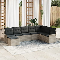 vidaXL Trädgårdsoffset med kudde med lagring 8 pcs Ljusgrå Poly rattan