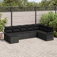 vidaXL Trädgårdsoffset med kudde med lagring 8 pcs Svart Poly rattan