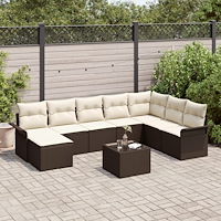 vidaXL Trädgårdsoffset med kudde med lagring 9 pcs Grå Poly rattan