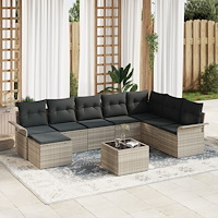 vidaXL Trädgårdsoffset med kudde med lagring 9 pcs Grå Poly rattan