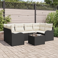 vidaXL Trädgårdsoffset med kudde 7 pcs Svart och kräm 55 x 55 x 37 cm
