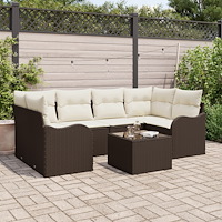 vidaXL Trädgårdsoffset med kudde 7 pcs Brun och Kräm 55 x 55 x 37 cm
