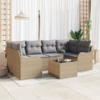 vidaXL Trädgårdsoffset med kudde 7 pcs Beige och Grå 55 x 55 x 37 cm