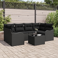 vidaXL Trädgårdsoffset med kudde med kudde 7 pcs Svart 55 x 55 x 37 cm