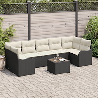 vidaXL Trädgårdsoffset med kudde 8 pcs Svart och kräm 55 x 55 x 37 cm
