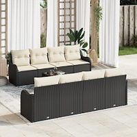 vidaXL Trädgårdsoffset med kudde 9 pcs Svart och kräm 55 x 55 x 37 cm