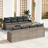vidaXL Trädgårdsoffset med kudde med lagring 9 pcs Grå 55 x 55 x 37 cm