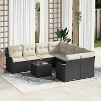 vidaXL Trädgårdsoffset med kudde 9 pcs Svart och kräm 55 x 55 x 37 cm