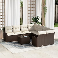 vidaXL Trädgårdsoffset med kudde 9 pcs Brun och Kräm 55 x 55 x 37 cm