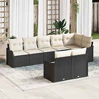 vidaXL Trädgårdsoffset med kudde 8 pcs Svart och vit Poly rattan