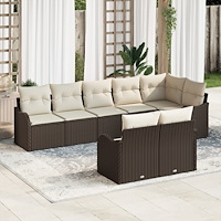 vidaXL Trädgårdsoffset med kudde 8 pcs Brun och vit Poly rattan