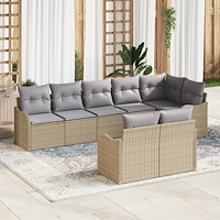 vidaXL Trädgårdsoffset med kudde 8 pcs beige och ljusgrå Poly rattan