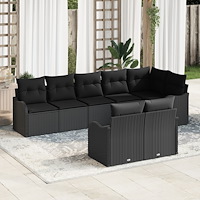 vidaXL Trädgårdsoffset med kudde 8 pcs Svart Poly rattan