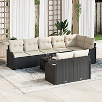 vidaXL Trädgårdsoffset med kudde 9 pcs Svart och vit Poly rattan
