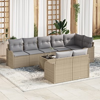vidaXL Trädgårdsoffset med kudde 9 pcs beige och ljusgrå Poly rattan