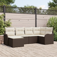 vidaXL Trädgårdsoffset med kudde 6 pcs Brun och vit Poly rattan
