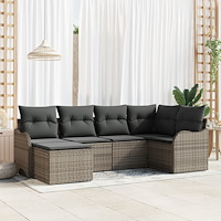 vidaXL Trädgårdsoffset med kudde 6 pcs Grå Poly rattan
