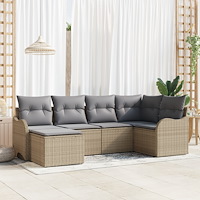 vidaXL Trädgårdsoffset med kudde 6 pcs beige och ljusgrå Poly rattan