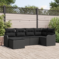 vidaXL Trädgårdsoffset med kudde 6 pcs Svart Poly rattan