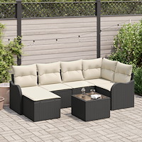 vidaXL Trädgårdsoffset med kudde 7 pcs Svart och vit Poly rattan