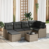 vidaXL Trädgårdsoffset med kudde 7 pcs Grå Poly rattan