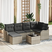 vidaXL Trädgårdsoffset med kudde 7 pcs Ljusgrå Poly rattan