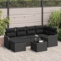 vidaXL Trädgårdsoffset med kudde 7 pcs Svart Poly rattan