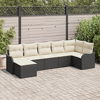 vidaXL Trädgårdsoffset med kudde 7 pcs Svart och vit Poly rattan