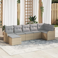 vidaXL Trädgårdsoffset med kudde 7 pcs beige och ljusgrå Poly rattan