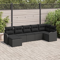 vidaXL Trädgårdsoffset med kudde 7 pcs Svart Poly rattan