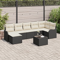 vidaXL Trädgårdsoffset med kudde 8 pcs Svart och vit Poly rattan