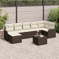 vidaXL Trädgårdsoffset med kudde 8 pcs Brun och vit Poly rattan