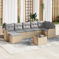 vidaXL Trädgårdsoffset med kudde 8 pcs beige och ljusgrå Poly rattan