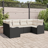 vidaXL Trädgårdsoffset med kudde 6 pcs Svart och vit Poly rattan