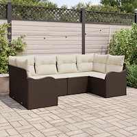 vidaXL Trädgårdsoffset med kudde 6 pcs Brun och vit Poly rattan