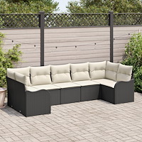 vidaXL Trädgårdsoffset med kudde 7 pcs Svart och vit Poly rattan