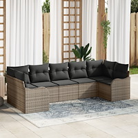 vidaXL Trädgårdsoffset med kudde 7 pcs Grå Poly rattan