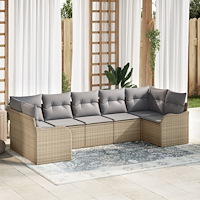 vidaXL Trädgårdsoffset med kudde 7 pcs beige och ljusgrå Poly rattan