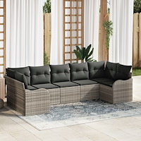 vidaXL Trädgårdsoffset med kudde 7 pcs Ljusgrå Poly rattan