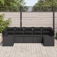 vidaXL Trädgårdsoffset med kudde 7 pcs Svart Poly rattan