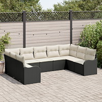 vidaXL Trädgårdsoffset med kudde 9 pcs Svart, vit Poly rattan