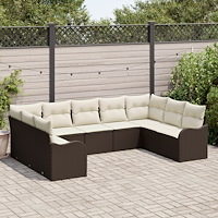 vidaXL Trädgårdsoffset med kudde 9 pcs Brun och vit Poly rattan