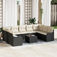 vidaXL Trädgårdsoffset med kudde 10 pcs Svart, vit Poly rattan