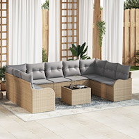 vidaXL Trädgårdsoffset med kudde 10 pcs Beige, ljusgrå Poly rattan