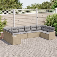 vidaXL Trädgårdsoffset med kudde 10 pcs beige och ljusgrå Poly rattan