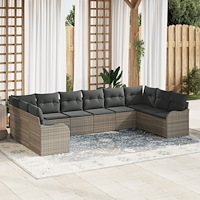 vidaXL Trädgårdsoffset med kudde 10 pcs Ljusgrå Poly rattan